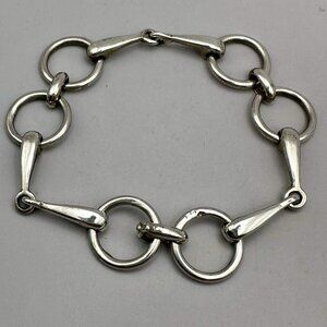 Snaffle Horse Bit Link Bracelet French Hallmark GD Sterling Silver Equestrian 7”